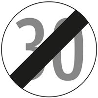 Prometni znak §52/10B, 670/1,5mm, Prestanak ograničenja brzine 30km/h, Z52/10B30-670