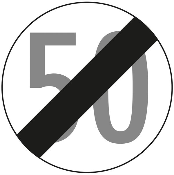 Prometni znak §52/10B, 480/1,5mm, Prestanak ograničenja brzine 50km/h, Z52/10B50-480