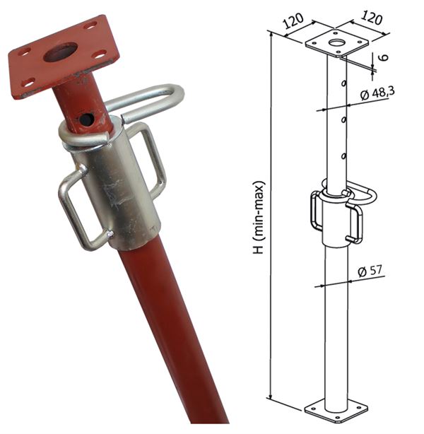 Podupirač zida klasa B 211-350cm lakirani, poc. navojna spojnica, ispitan EN1065, ZB035