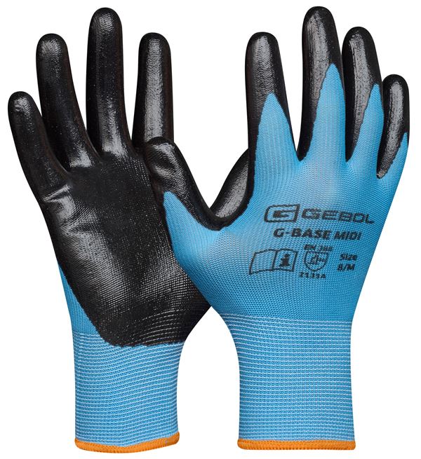 Radne rukavice G-BASE MIDI, plavo/crne, 13G, EN388, vel. 11, pakiranje 12/120, ZEP76000711